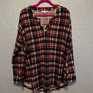 Grace & Lace ultra soft plaid v-neck top.